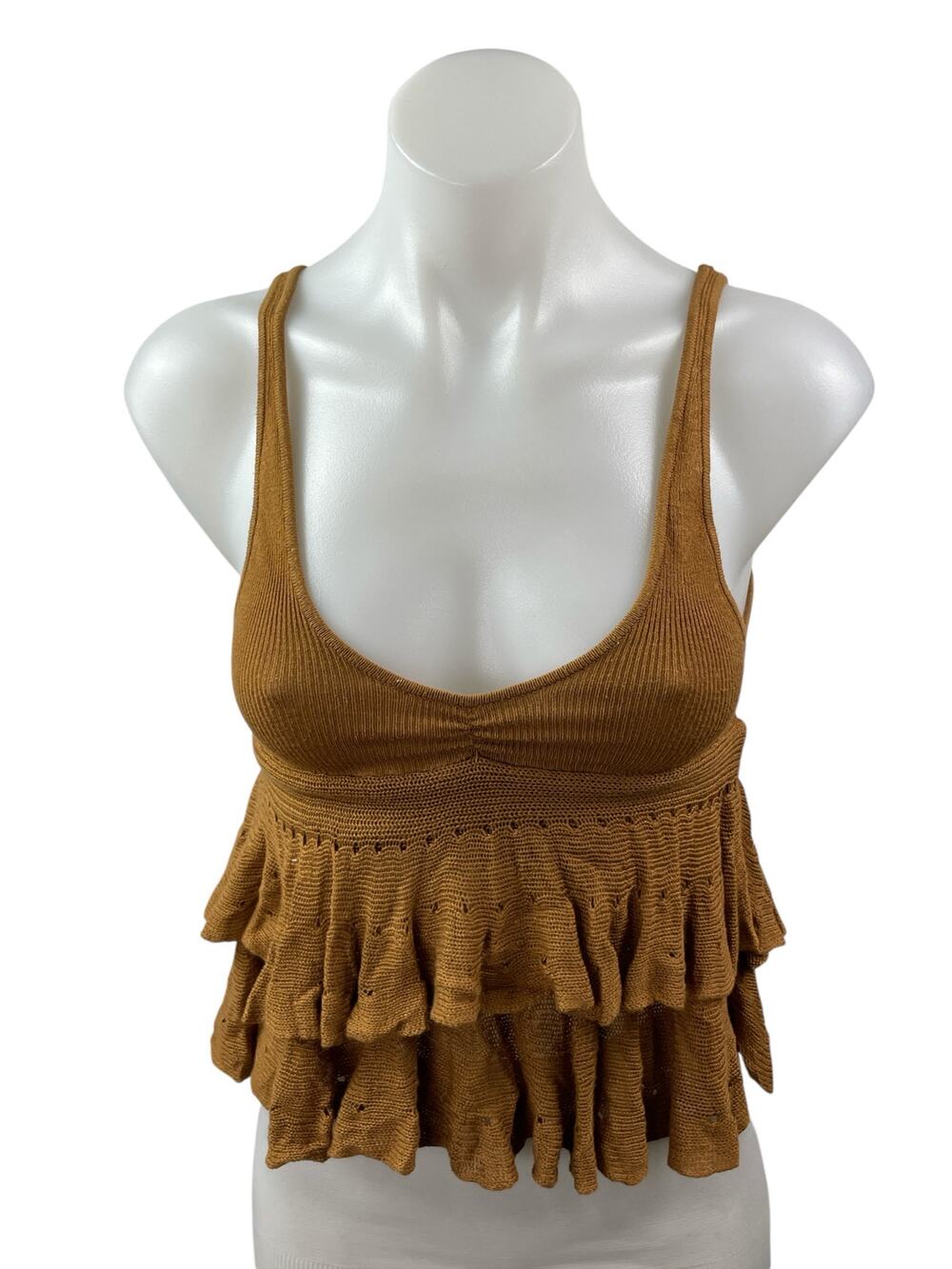 Urban Outfitters Kimchi Blue Callie Ruffle Brown Sleeveless Sweater Tank Top XS